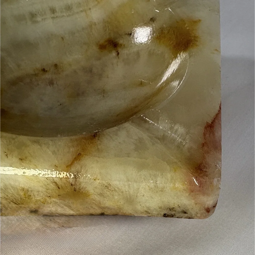 VINTAGE ASHTRAY SOLID MARBLE TAN BROWN LARGE HEAVY 4in Square S2-371